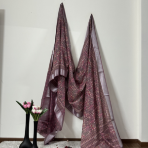 Tussar silk with Cotton and Shimmer: Peacock and Floral Digital print