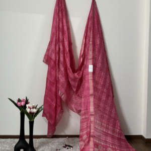 Linen by cotton with stripes zari and orange pink color