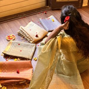 Empeiria: Semi Tissue Sarees with golden Booti